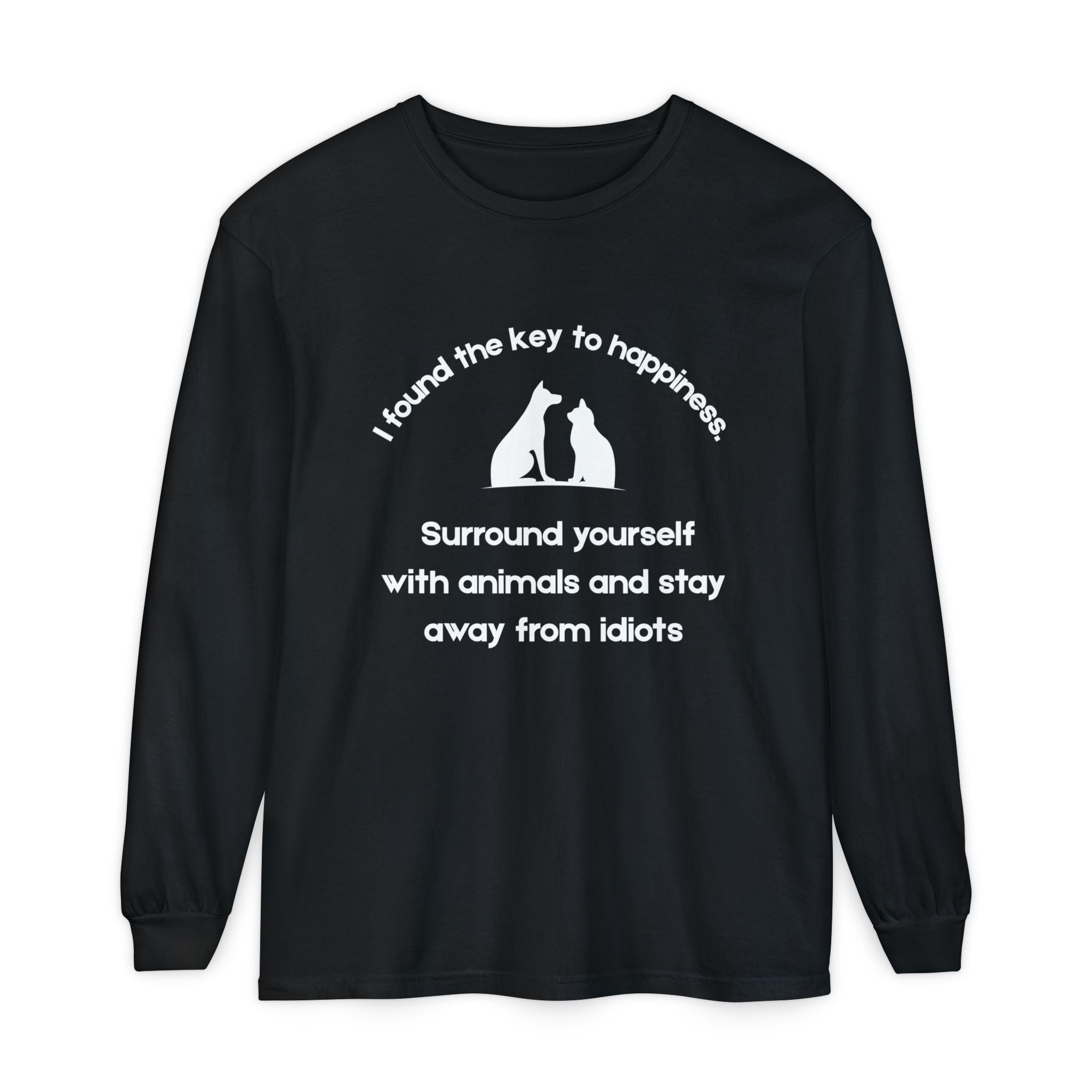 Key To Happiness- Long Sleeve T-Shirt- wht Print