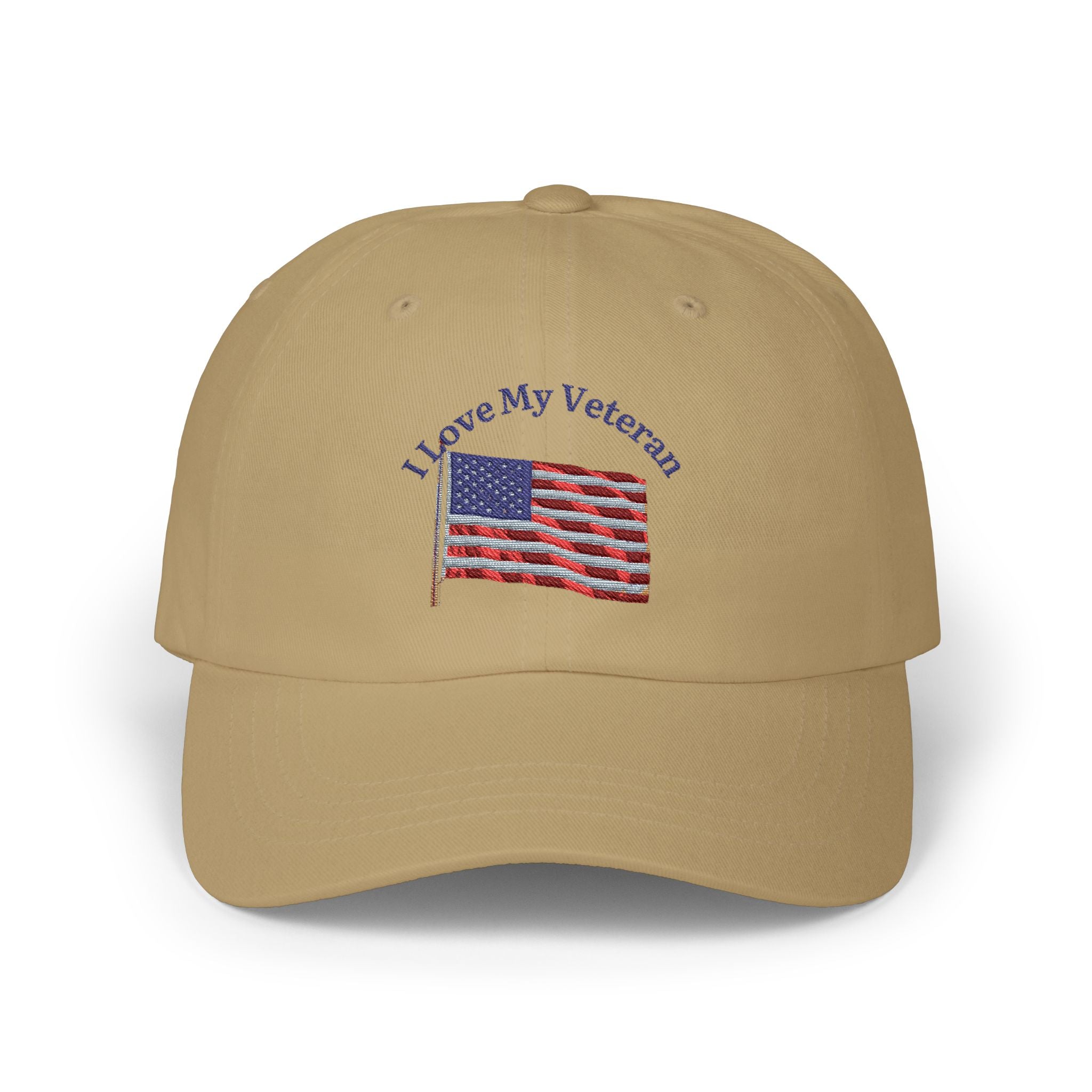 Patriotic "I Love My Veteran" Dad Cap — Embroidered American Flag Hat_blk print