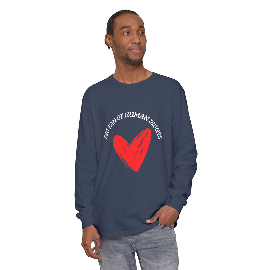 Fan of Human Rights Long Sleeve T-Shirt- wht print