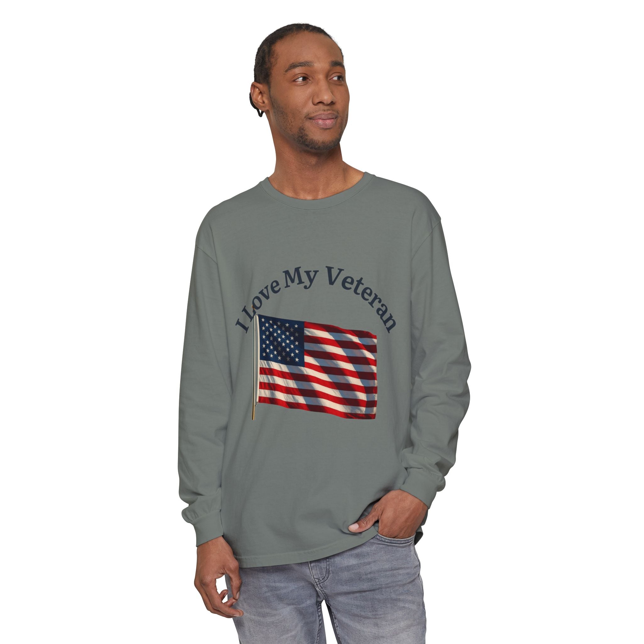 Love My Veteran Long Sleeve T-Shirt-blk print