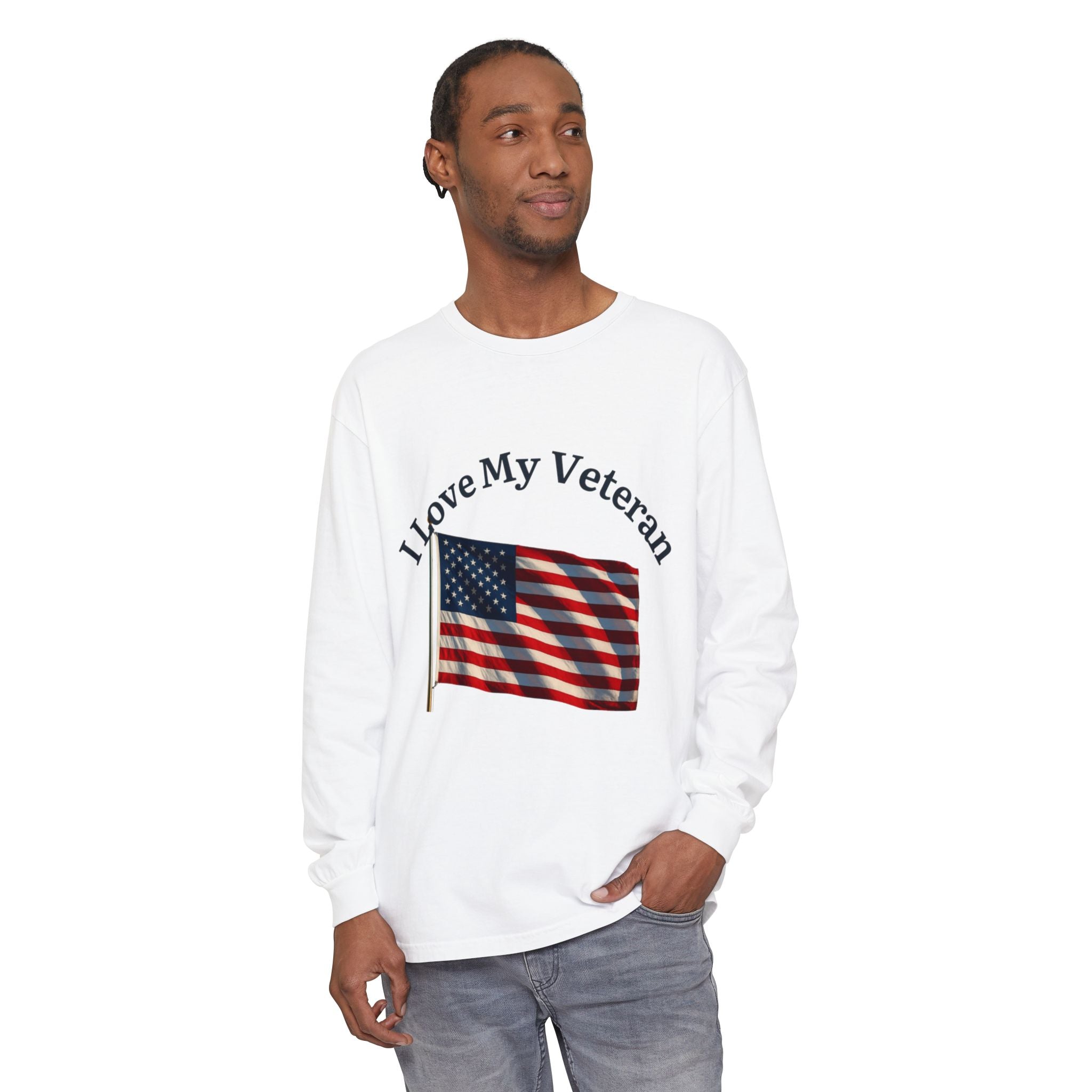 Love My Veteran Long Sleeve T-Shirt-blk print