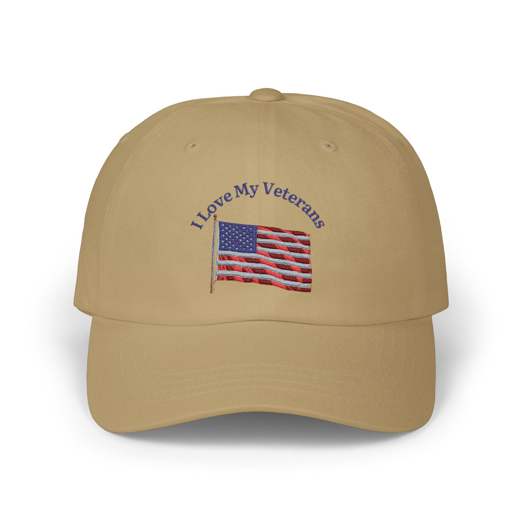 Patriotic "I Love My Veterans" Dad Cap — Embroidered American Flag Hat_blk print