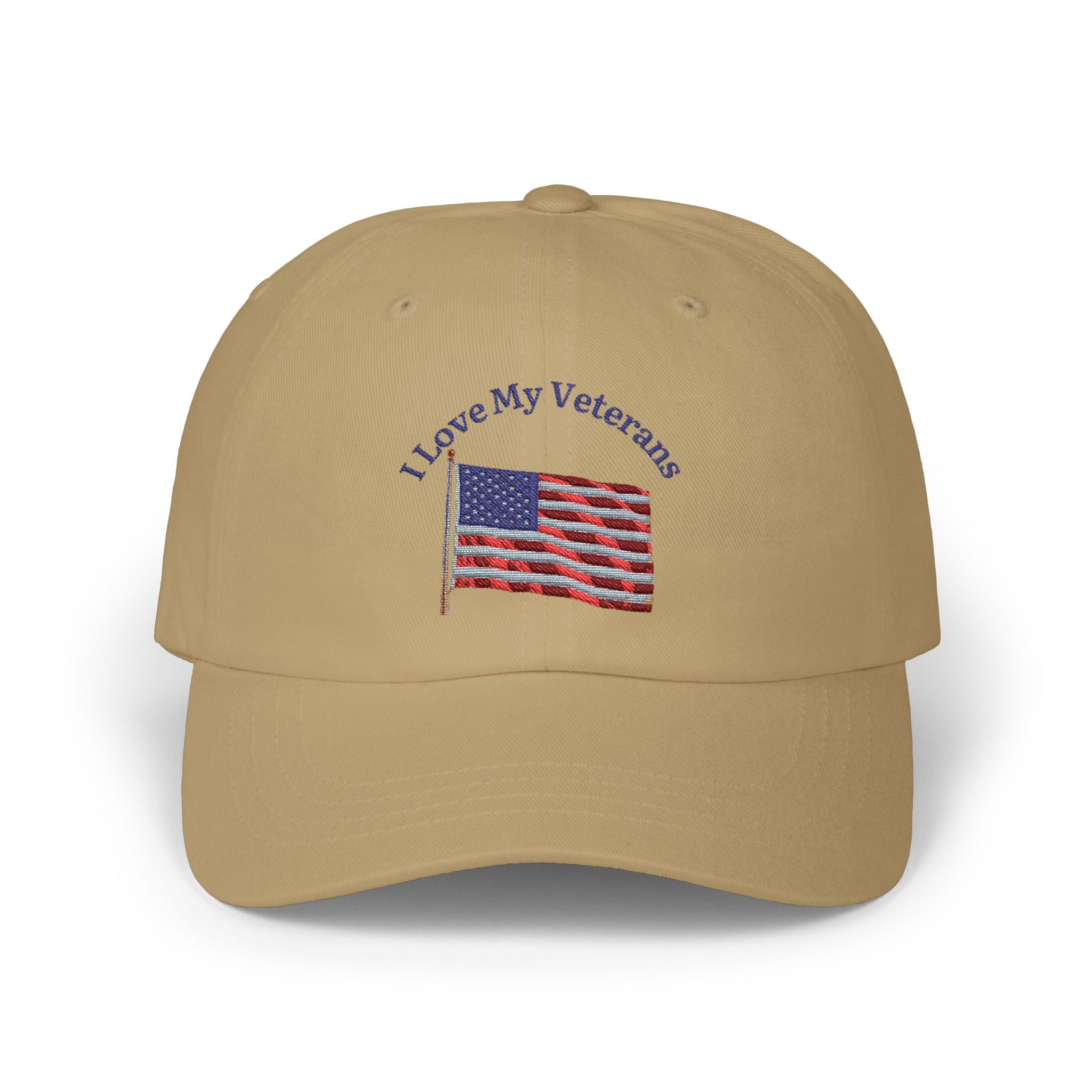 Patriotic "I Love My Veterans" Dad Cap — Embroidered American Flag Hat_blk print