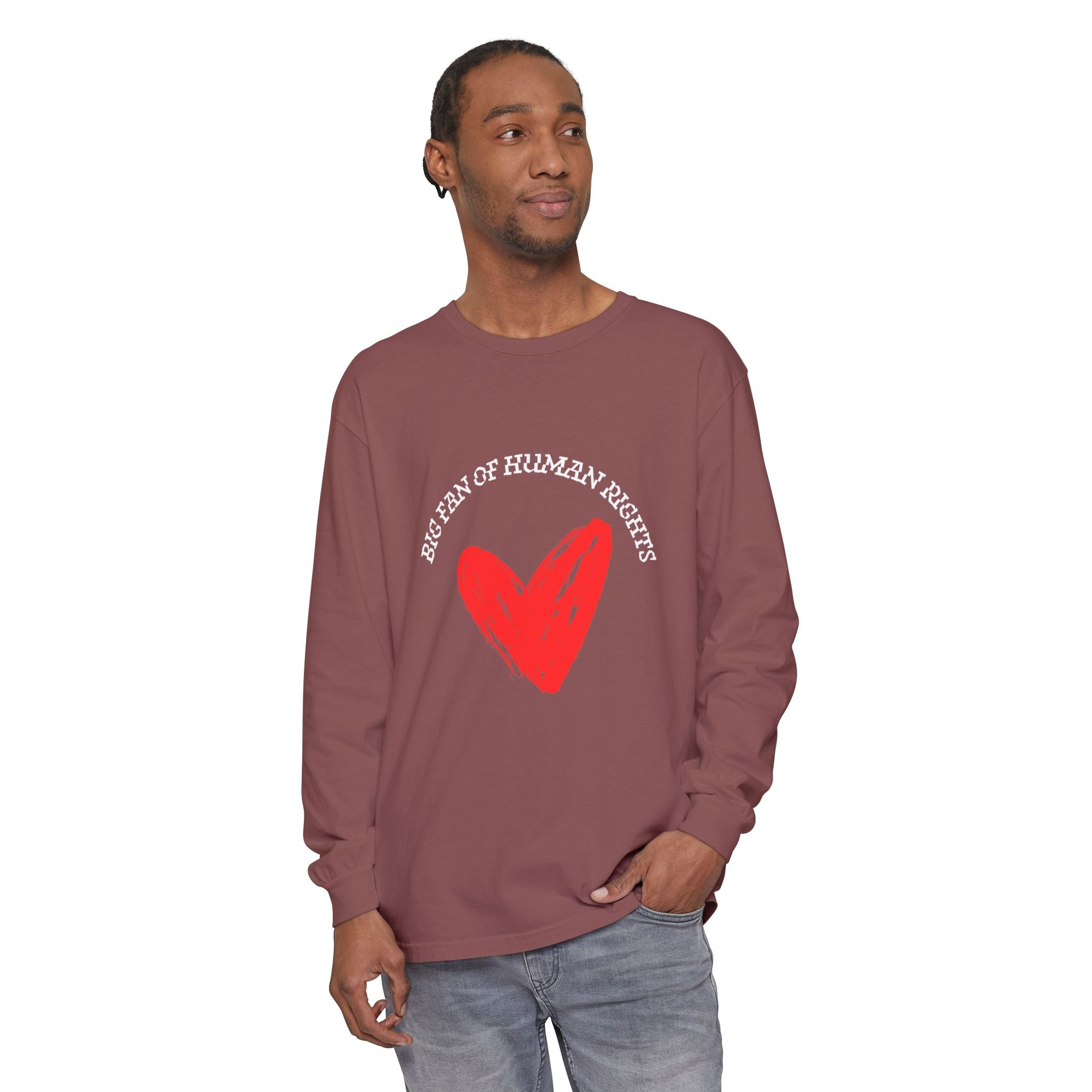 Fan of Human Rights Long Sleeve T-Shirt- wht print