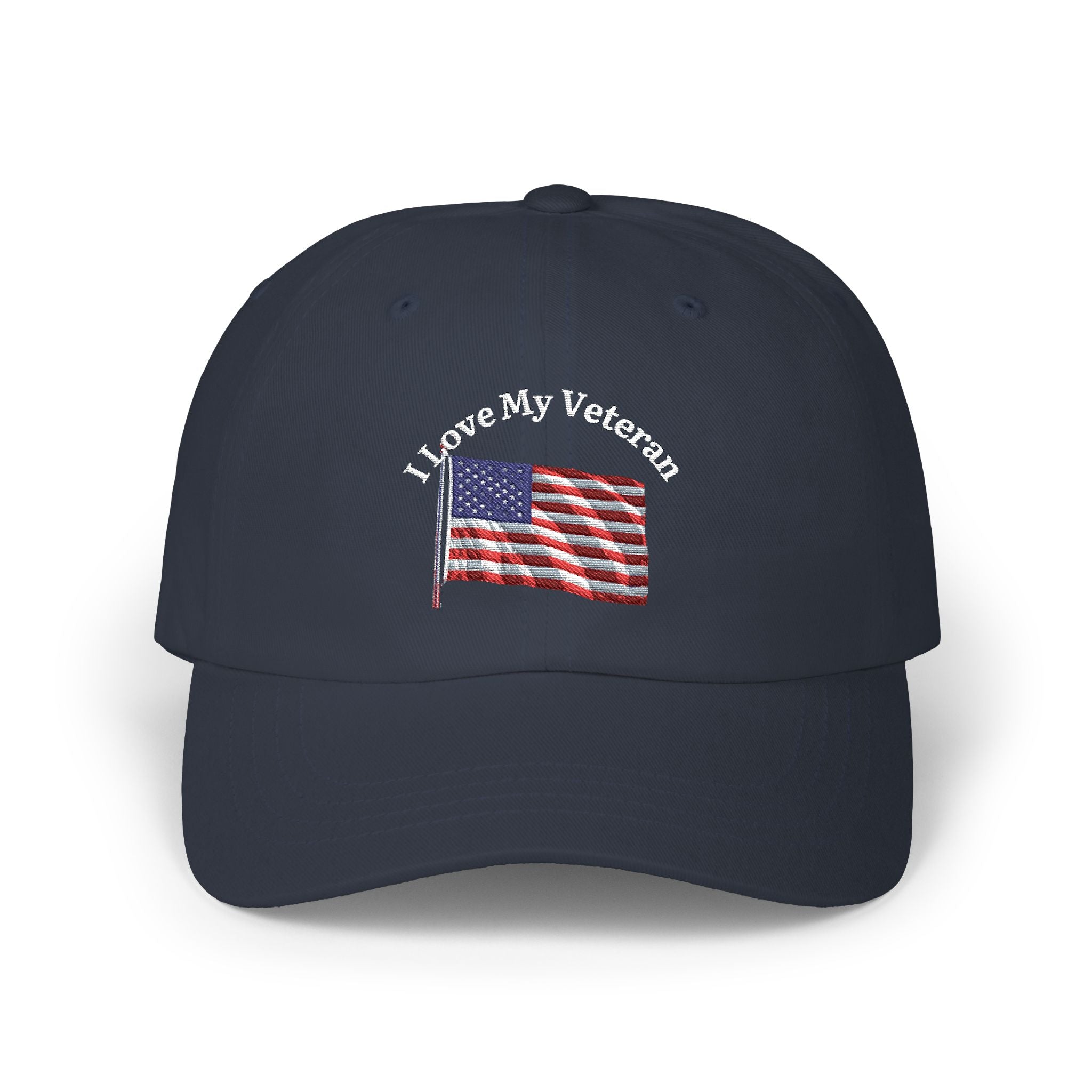 Patriotic "I Love My Veteran" Dad Cap — Embroidered American Flag Hat