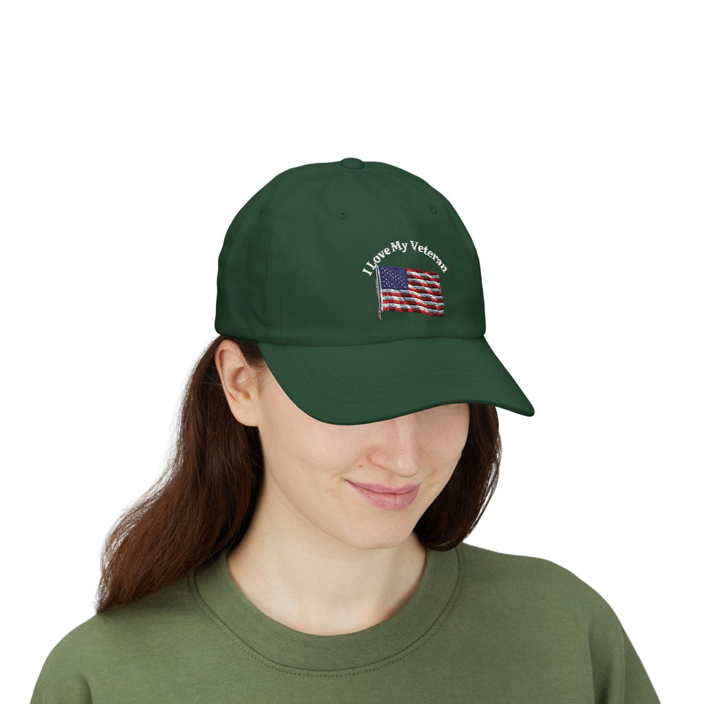 Patriotic "I Love My Veteran" Dad Cap — Embroidered American Flag Hat