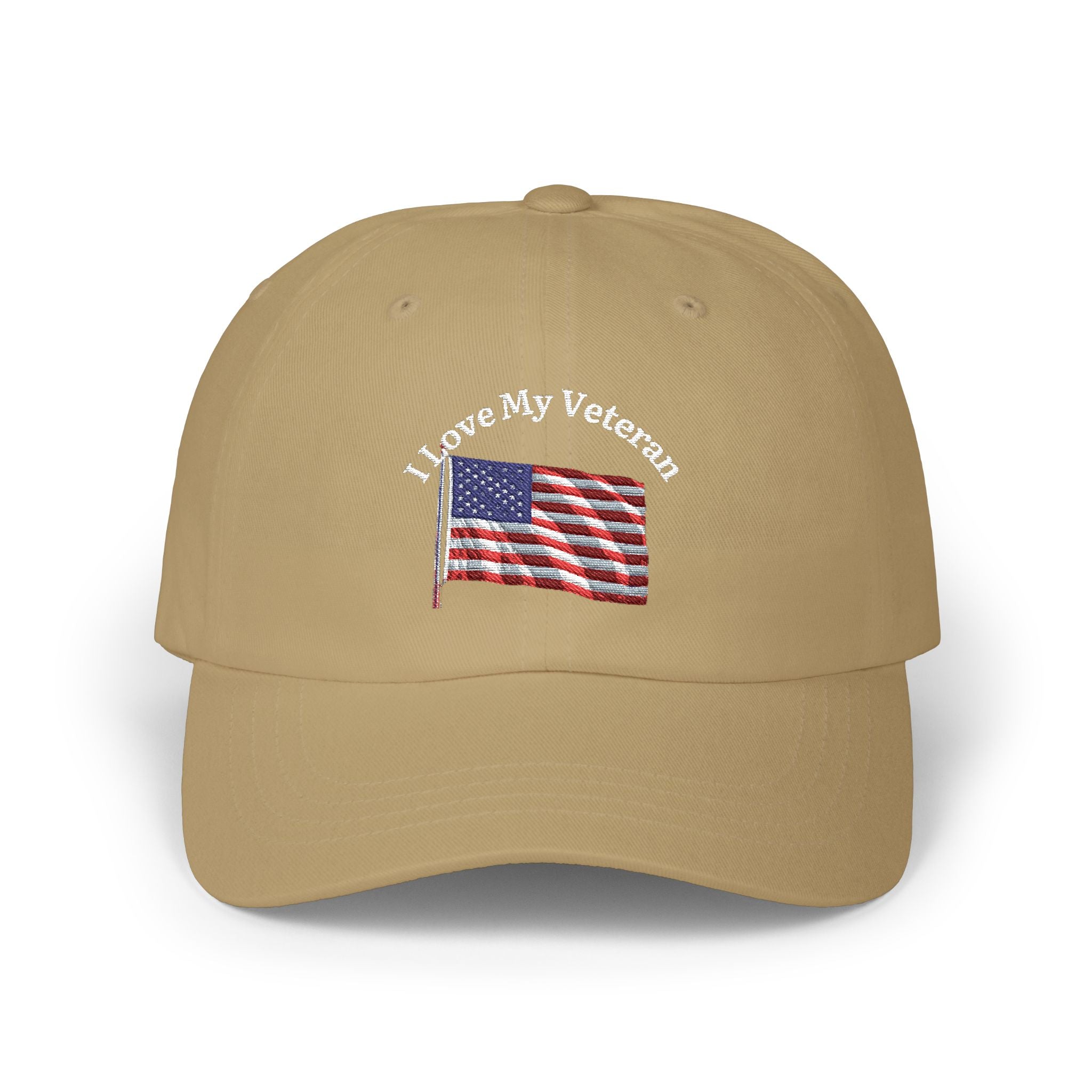 Patriotic "I Love My Veteran" Dad Cap — Embroidered American Flag Hat