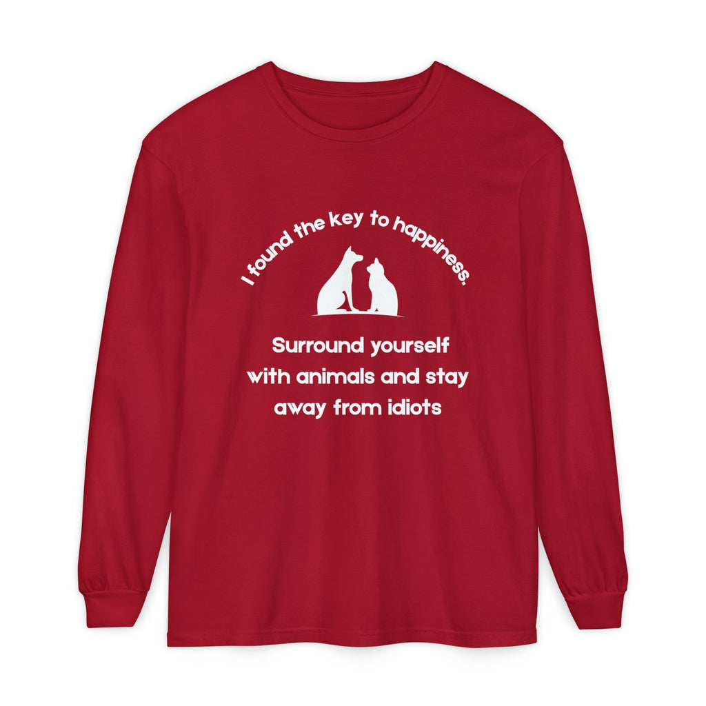 Key To Happiness- Long Sleeve T-Shirt- wht Print