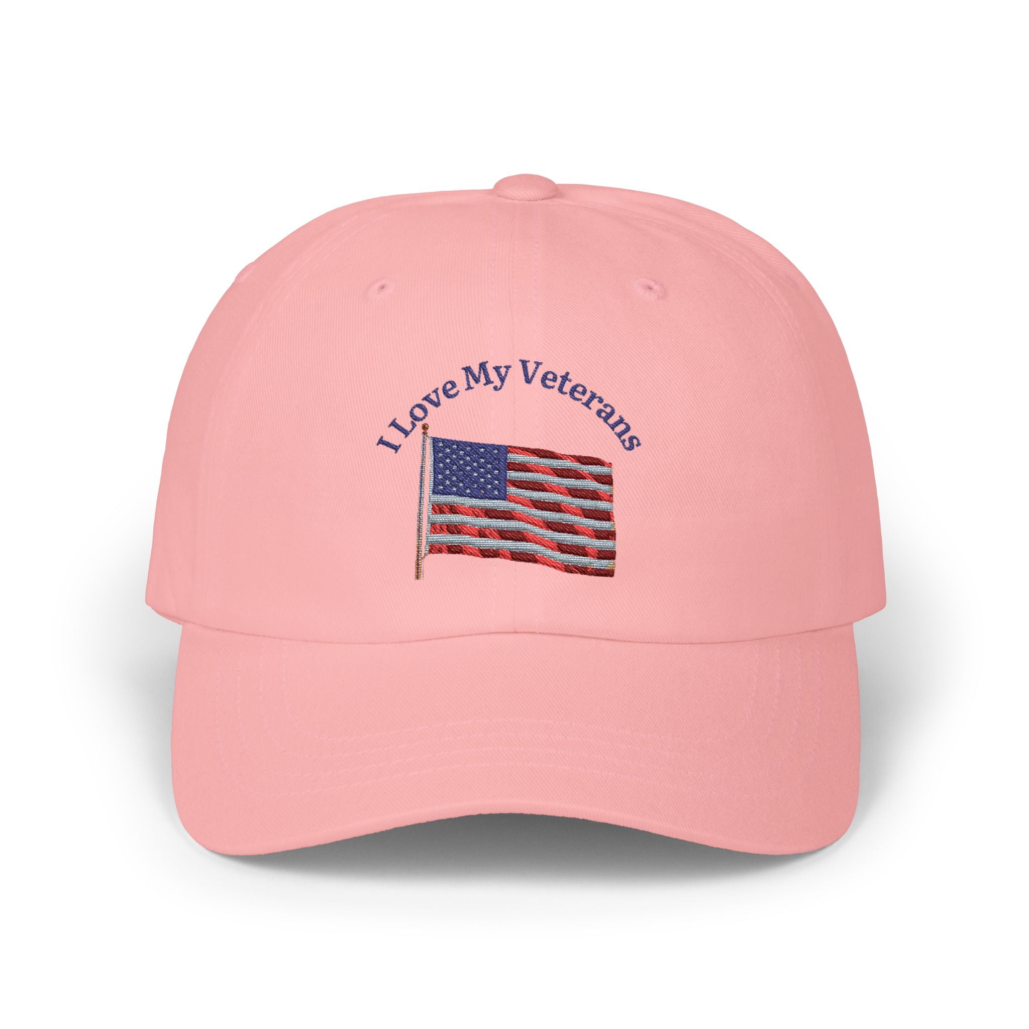 Patriotic "I Love My Veterans" Dad Cap — Embroidered American Flag Hat_blk print