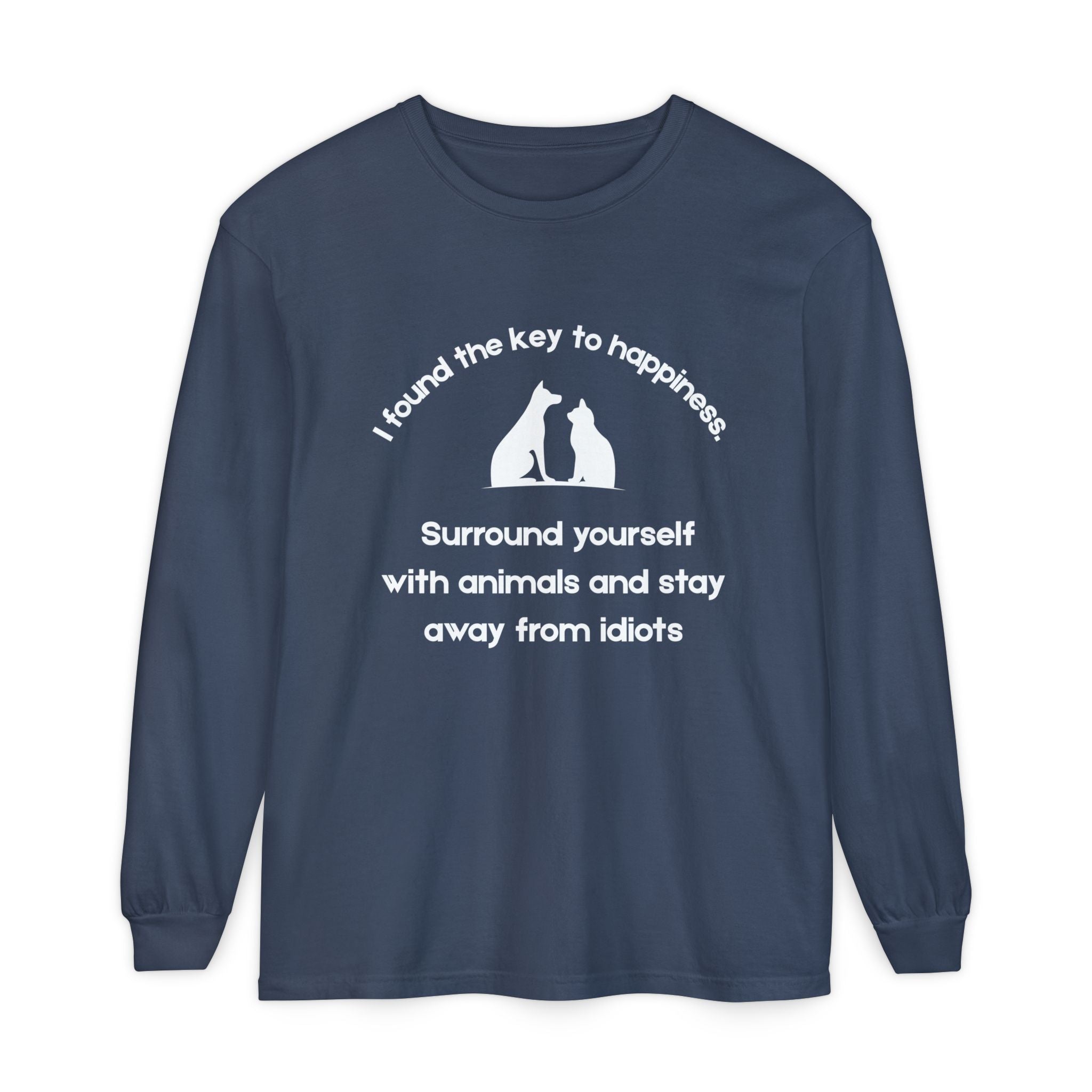 Key To Happiness- Long Sleeve T-Shirt- wht Print