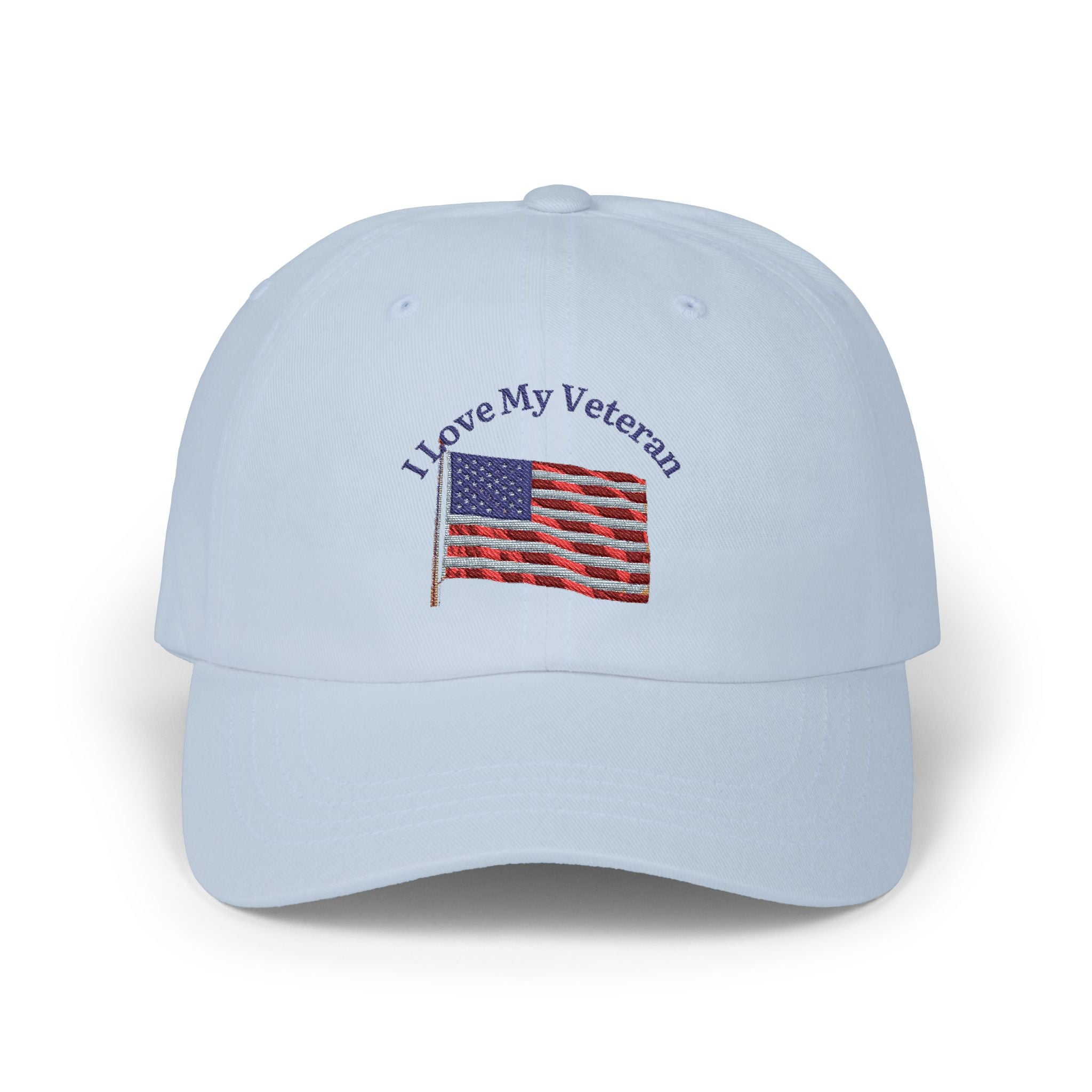 Patriotic "I Love My Veteran" Dad Cap — Embroidered American Flag Hat_blk print