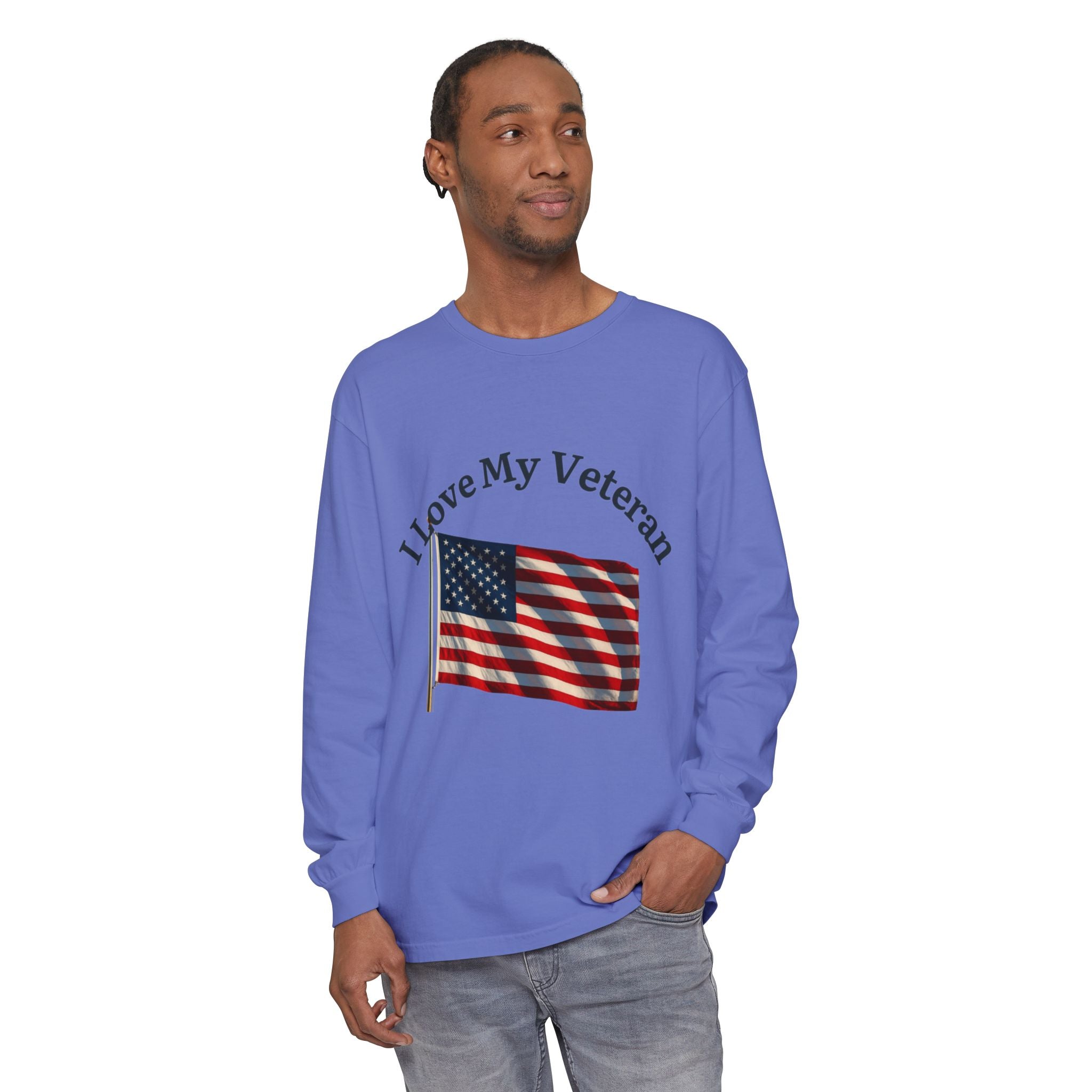 Love My Veteran Long Sleeve T-Shirt-blk print