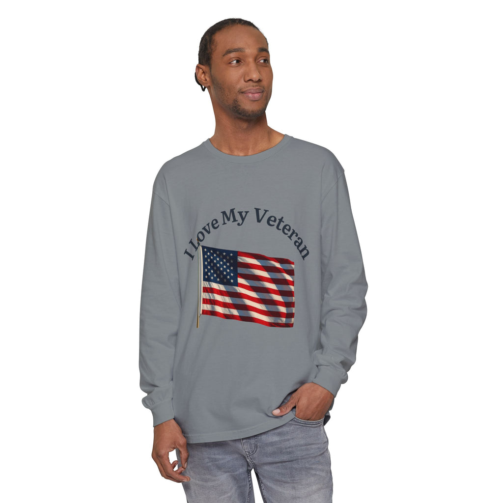 Love My Veteran Long Sleeve T-Shirt-blk print