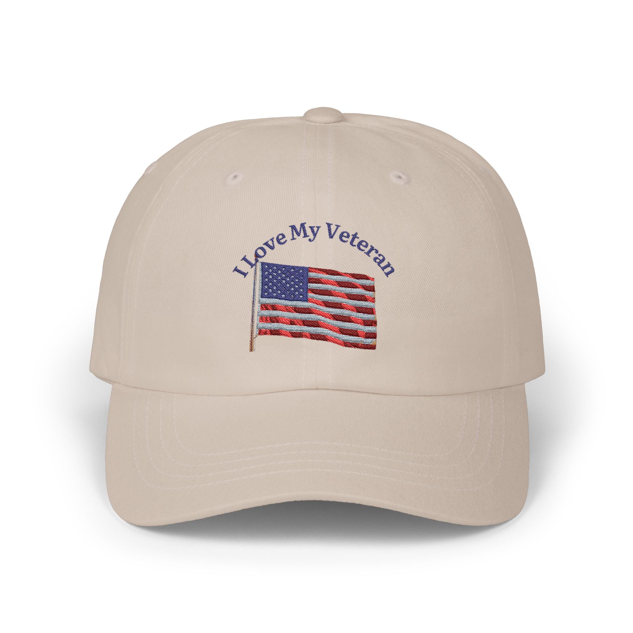 Patriotic "I Love My Veteran" Dad Cap — Embroidered American Flag Hat_blk print