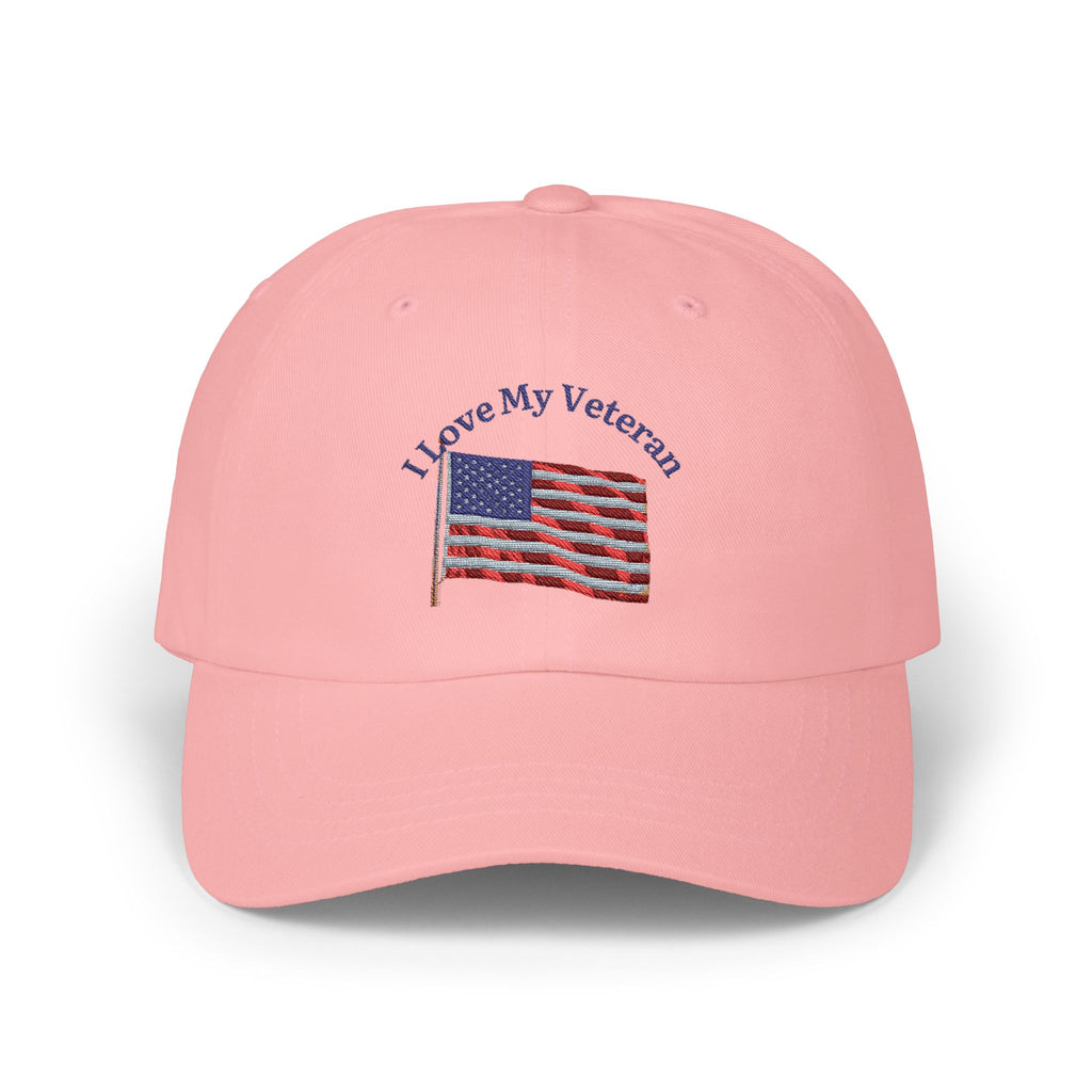 Patriotic "I Love My Veteran" Dad Cap — Embroidered American Flag Hat_blk print