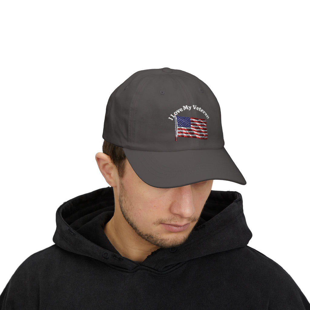 Patriotic "I Love My Veteran" Dad Cap — Embroidered American Flag Hat