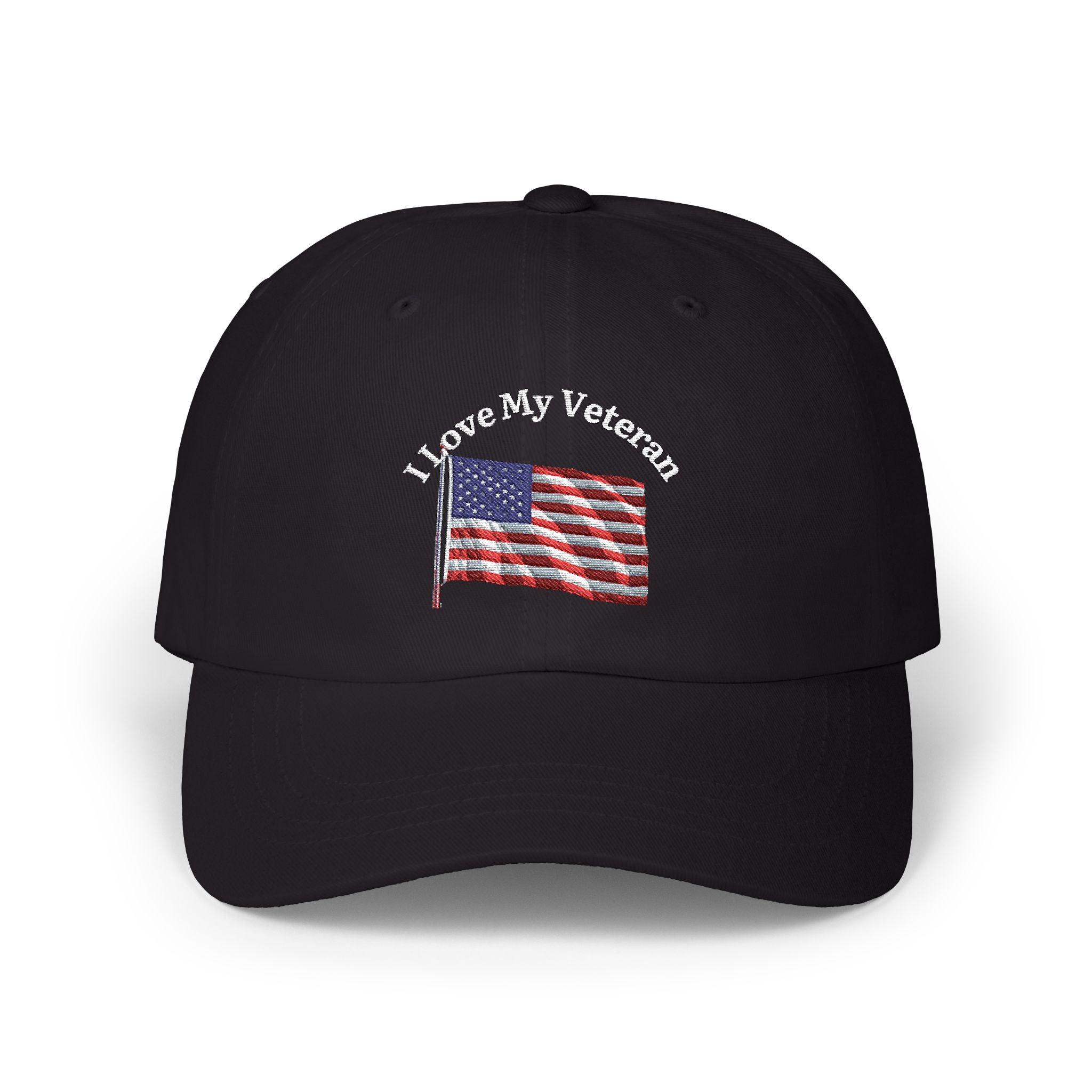 Patriotic "I Love My Veteran" Dad Cap — Embroidered American Flag Hat