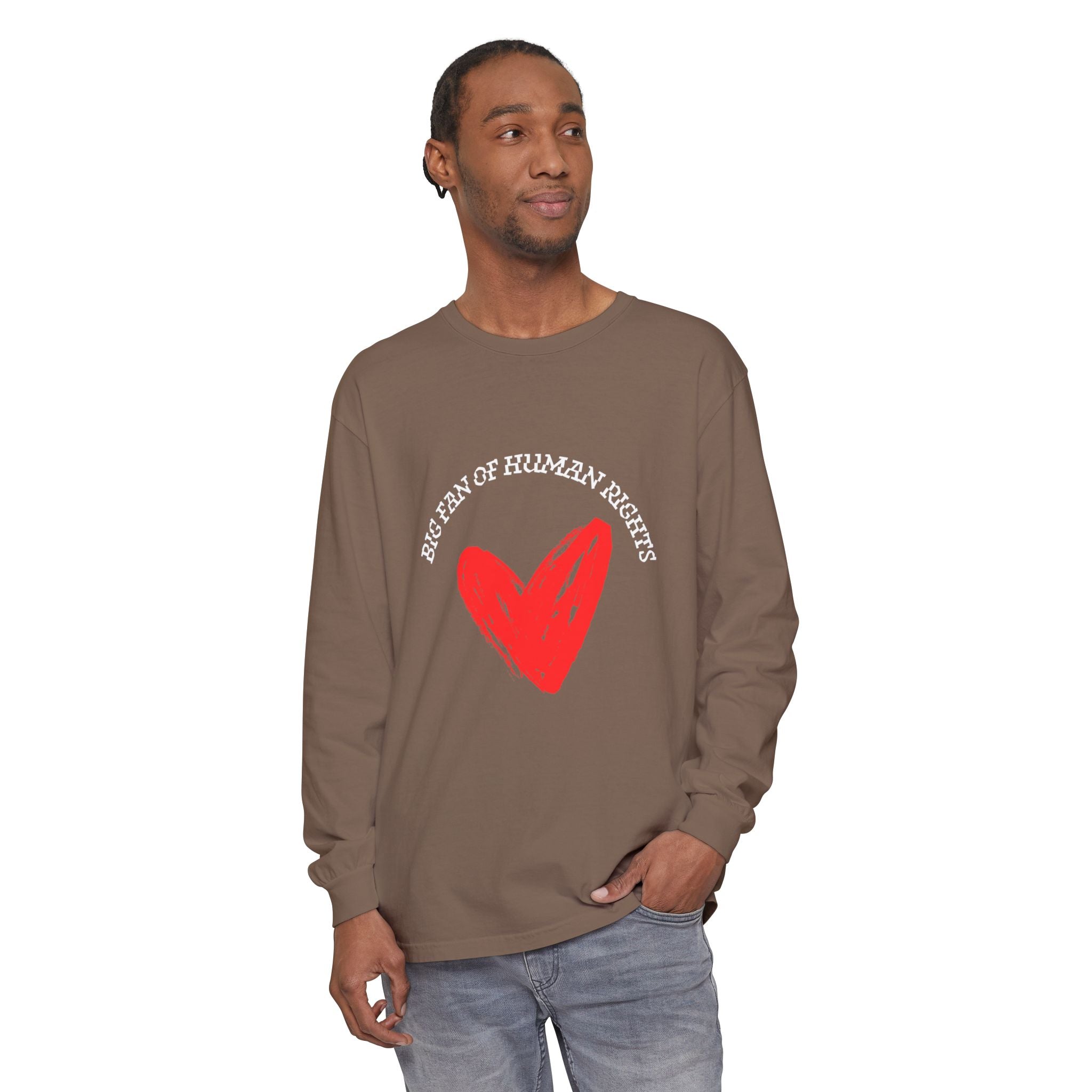 Fan of Human Rights Long Sleeve T-Shirt- wht print