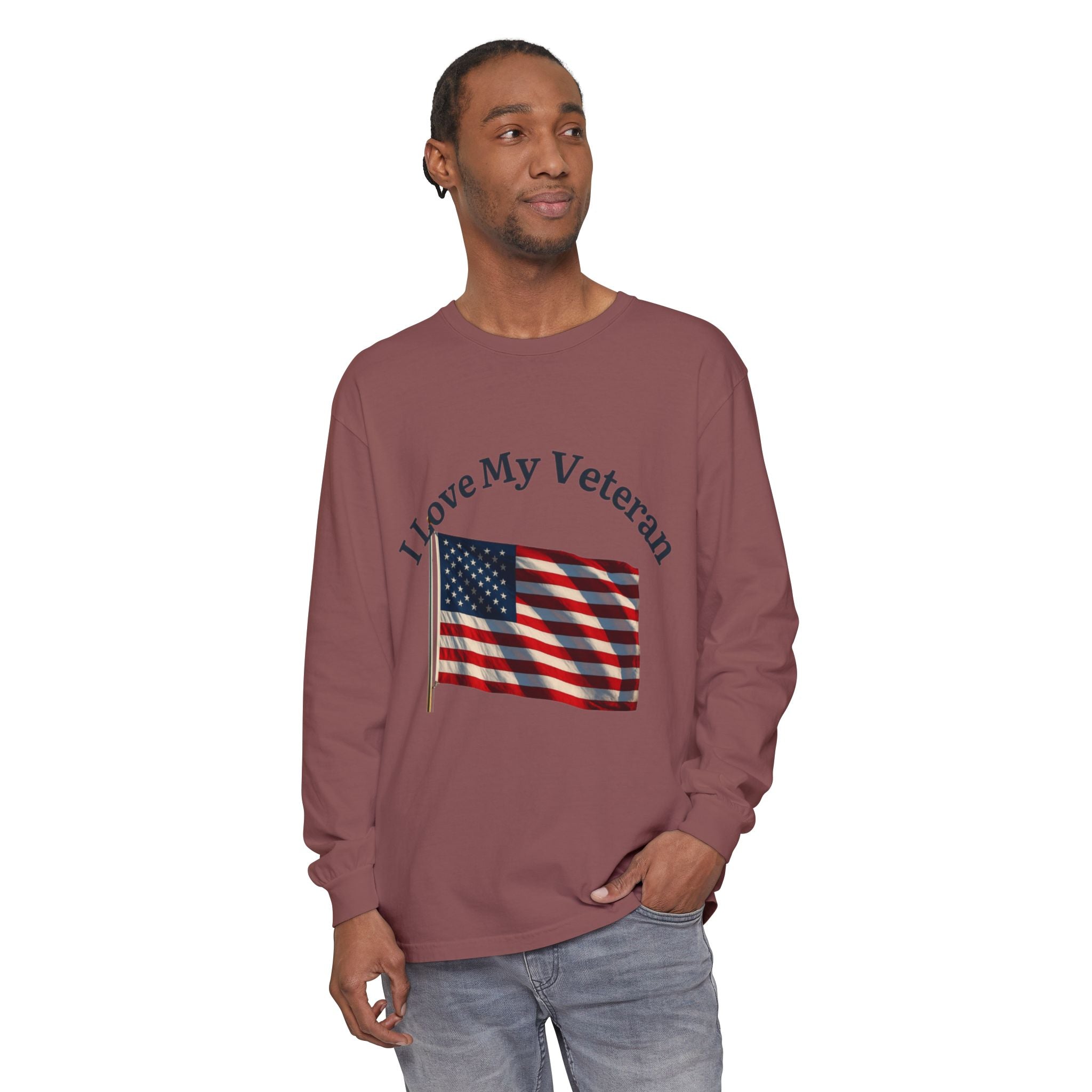 Love My Veteran Long Sleeve T-Shirt-blk print