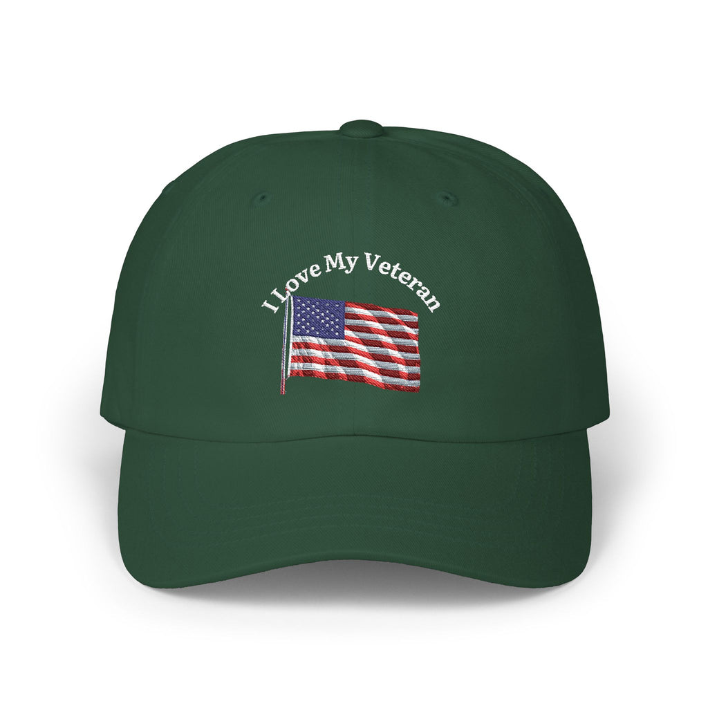 Patriotic "I Love My Veteran" Dad Cap — Embroidered American Flag Hat