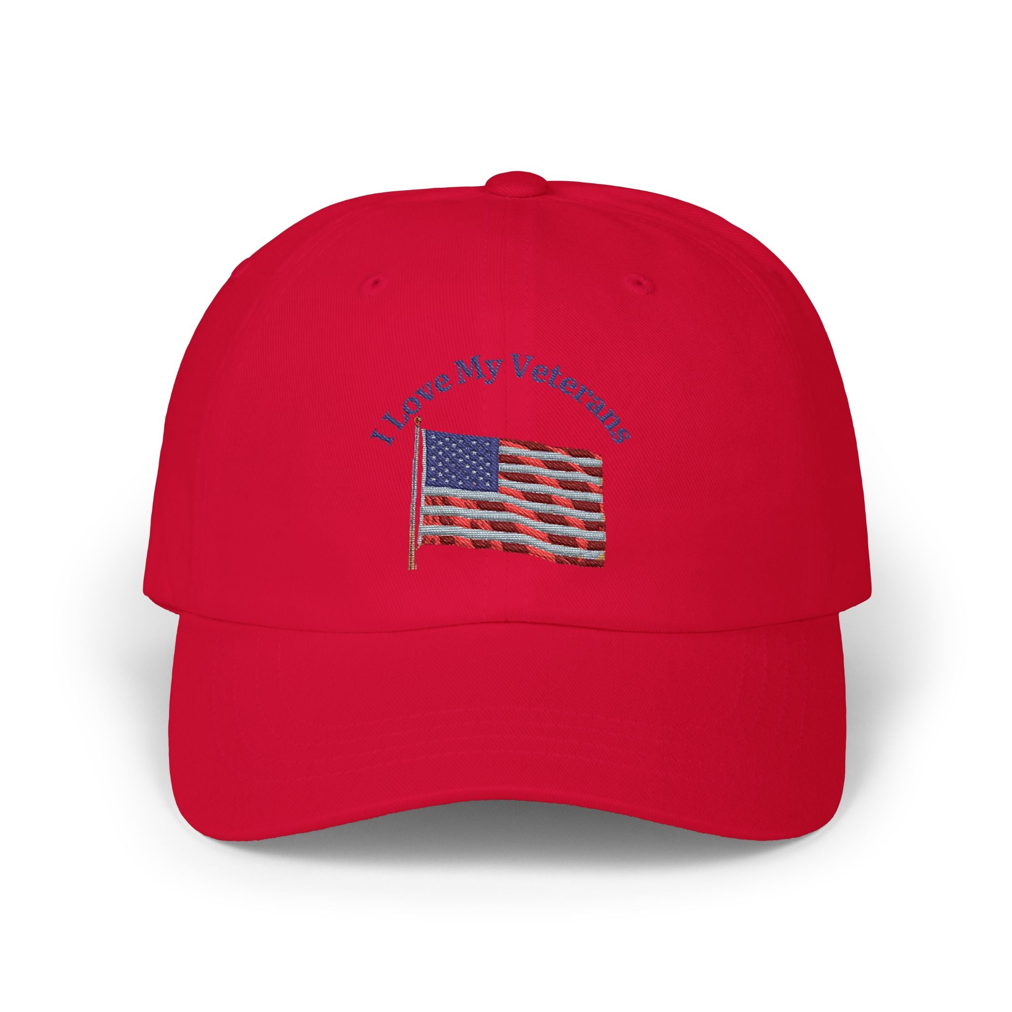 Patriotic "I Love My Veterans" Dad Cap — Embroidered American Flag Hat_blk print