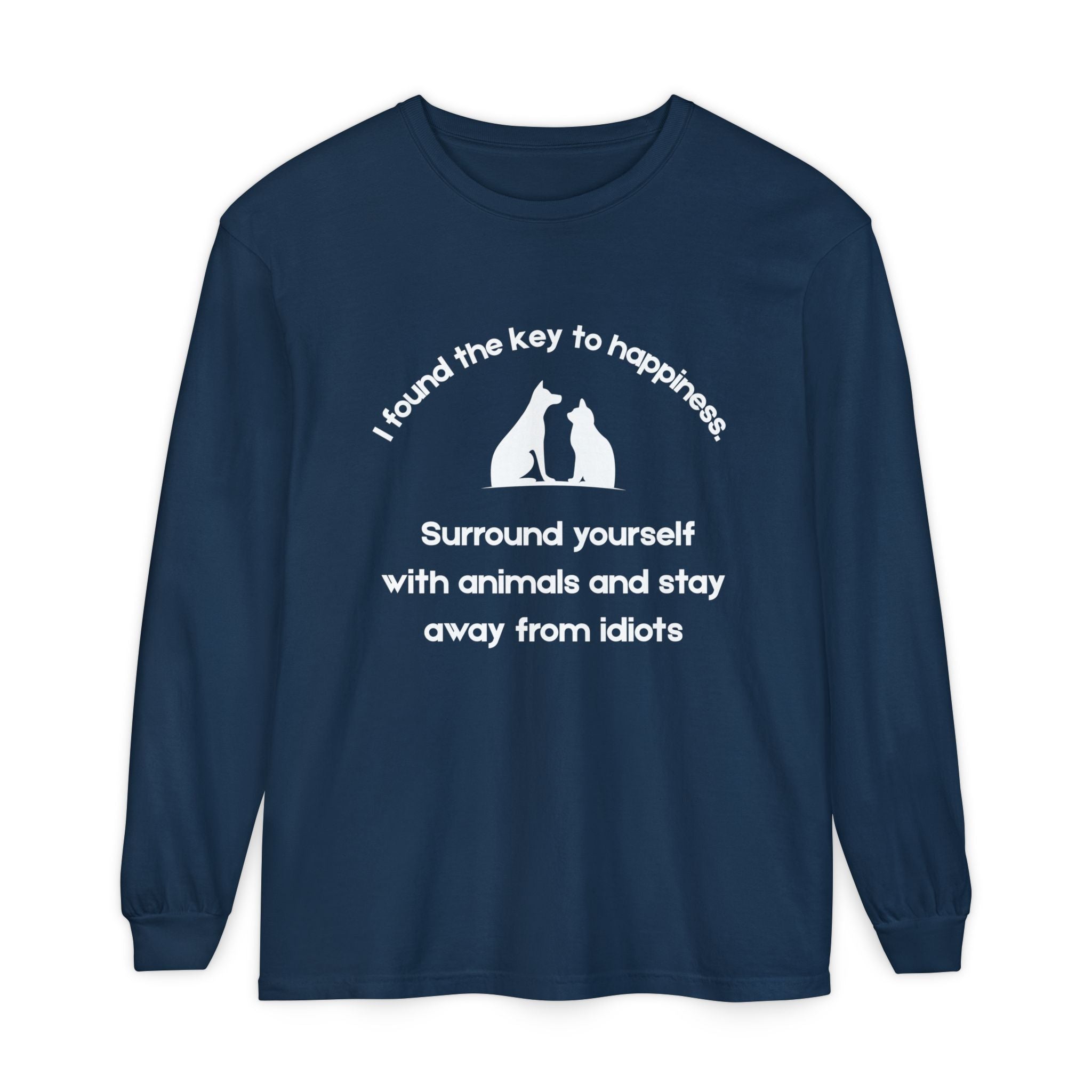 Key To Happiness- Long Sleeve T-Shirt- wht Print