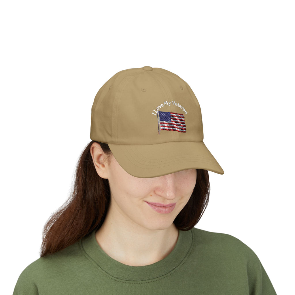 Patriotic "I Love My Veteran" Dad Cap — Embroidered American Flag Hat