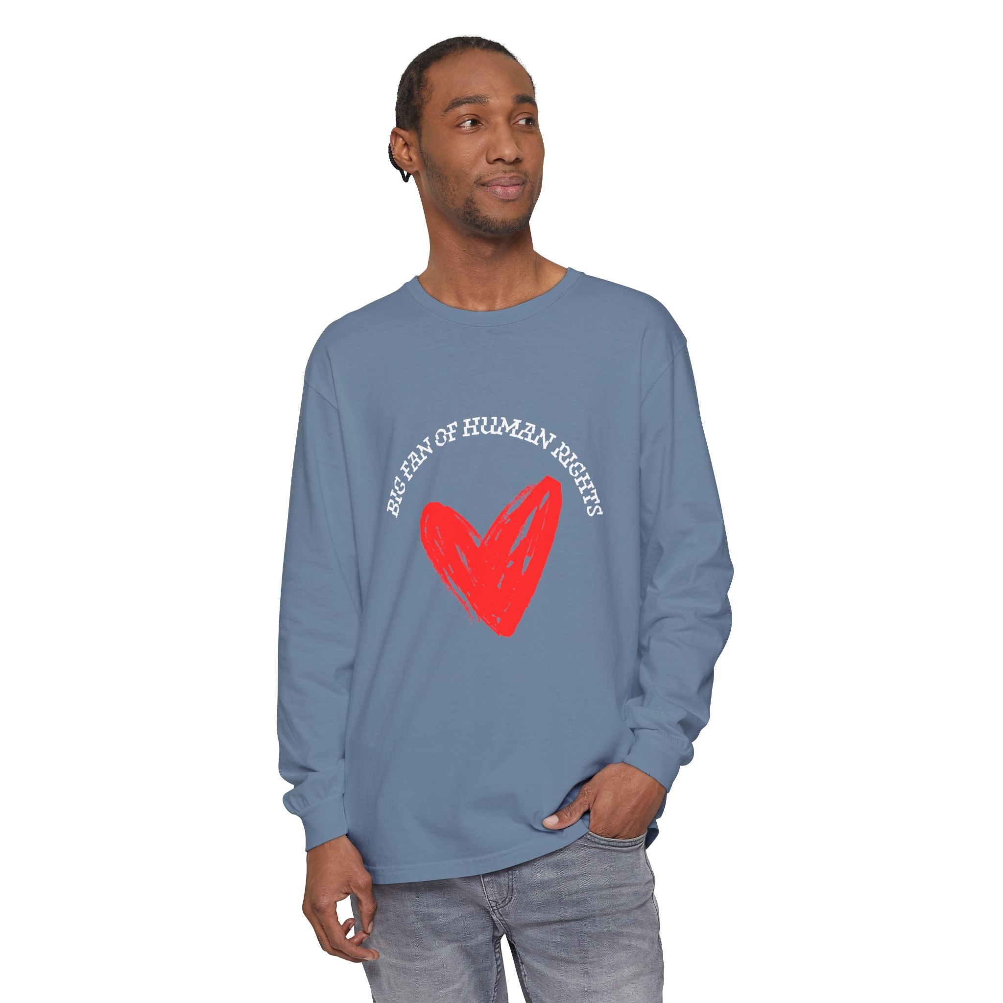 Fan of Human Rights Long Sleeve T-Shirt- wht print