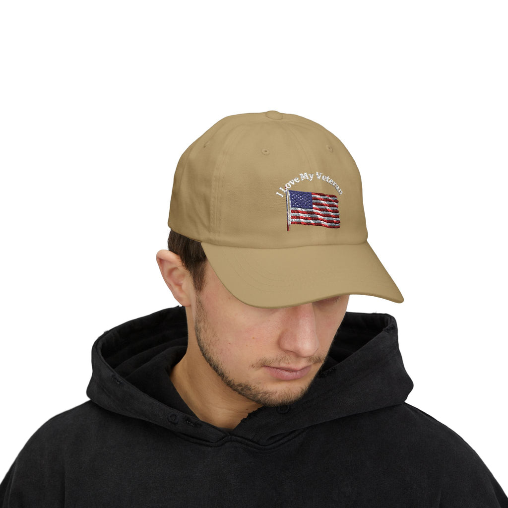 Patriotic "I Love My Veteran" Dad Cap — Embroidered American Flag Hat