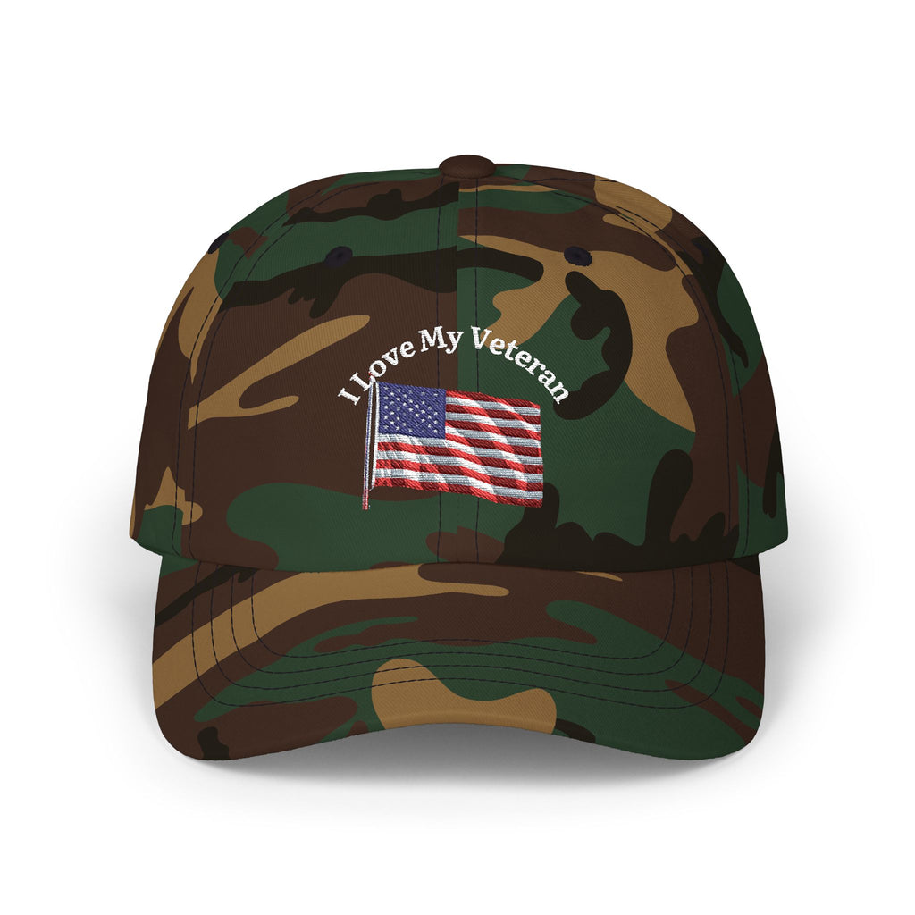 Patriotic "I Love My Veteran" Dad Cap — Embroidered American Flag Hat