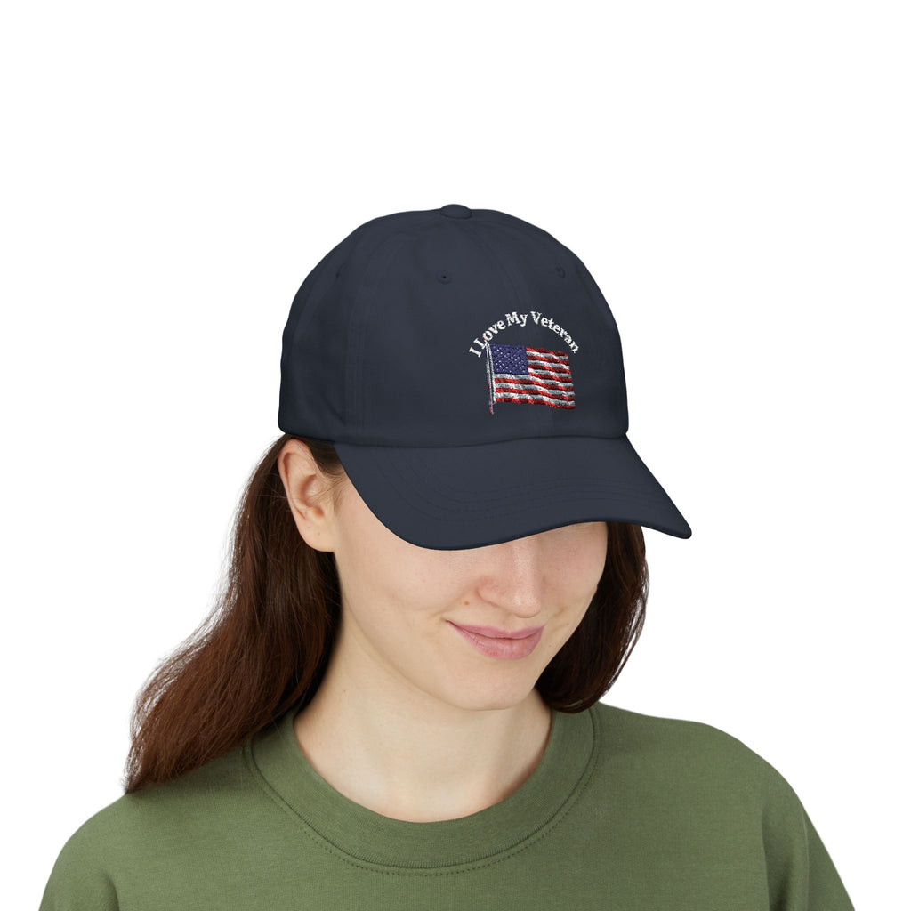 Patriotic "I Love My Veteran" Dad Cap — Embroidered American Flag Hat