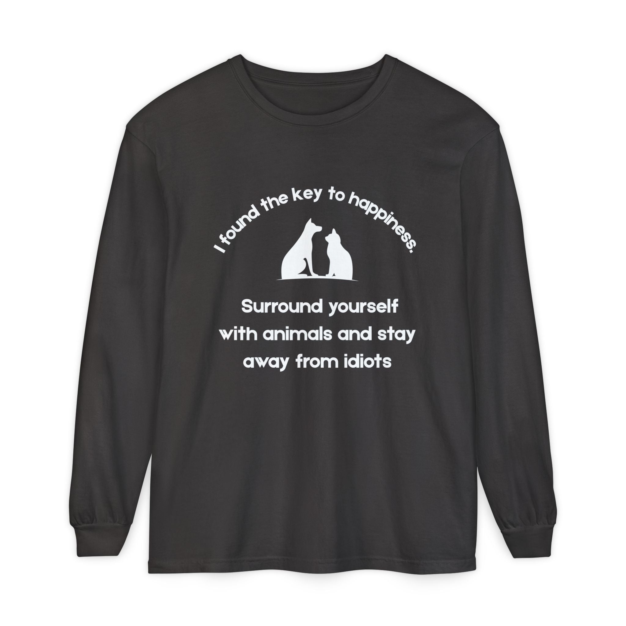 Key To Happiness- Long Sleeve T-Shirt- wht Print