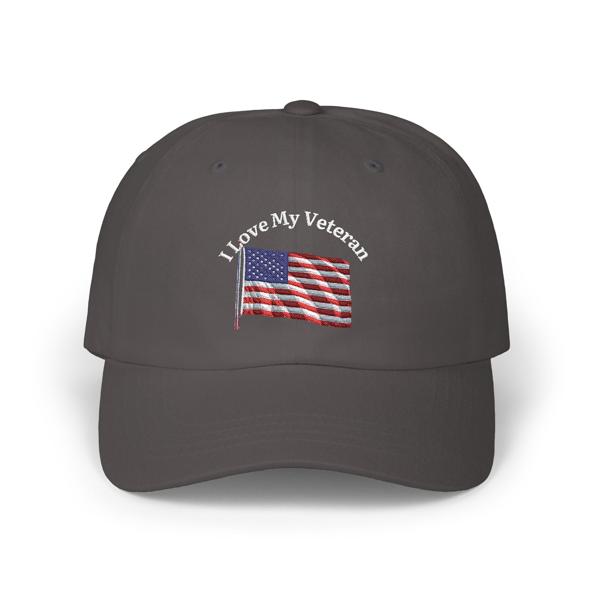 Patriotic "I Love My Veteran" Dad Cap — Embroidered American Flag Hat