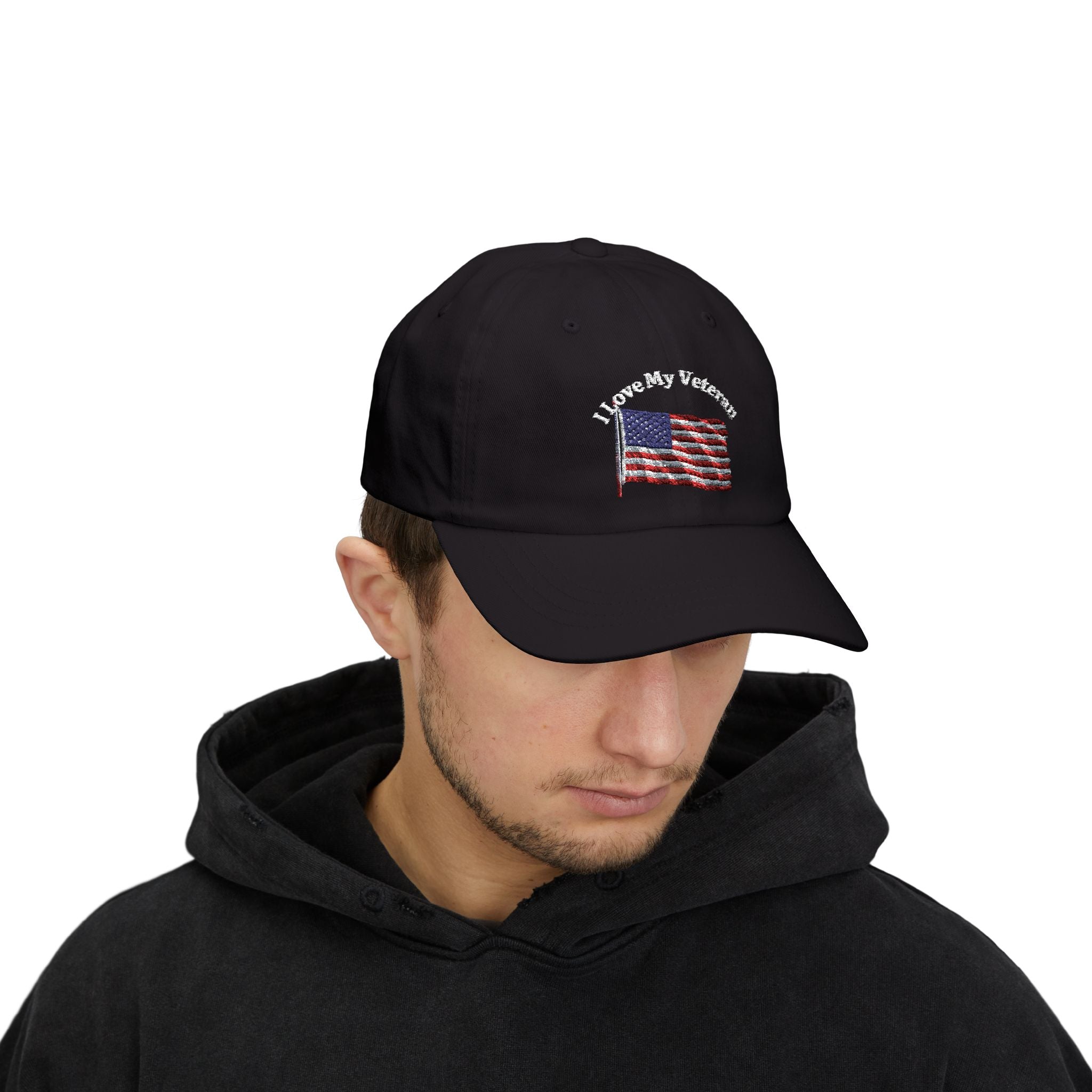 Patriotic "I Love My Veteran" Dad Cap — Embroidered American Flag Hat