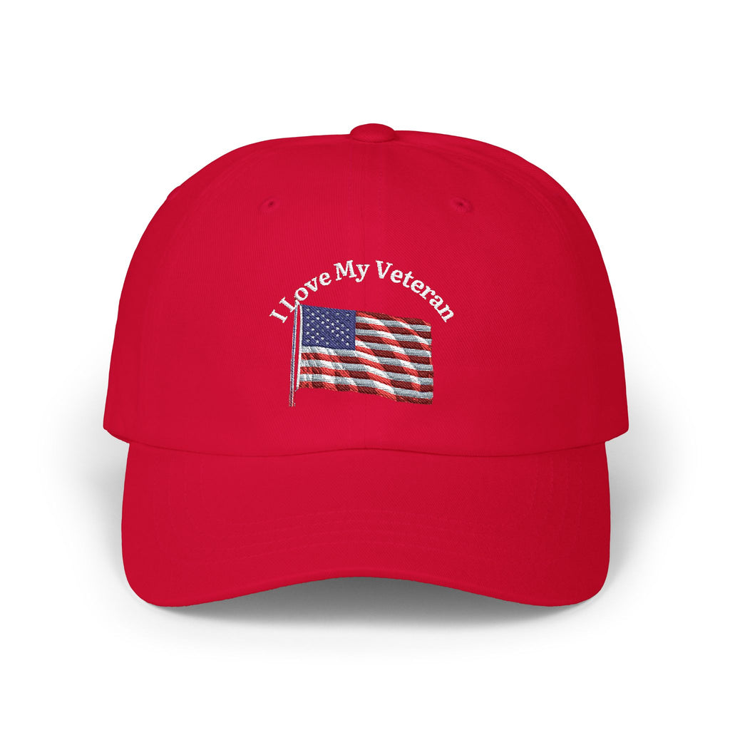 Patriotic "I Love My Veteran" Dad Cap — Embroidered American Flag Hat