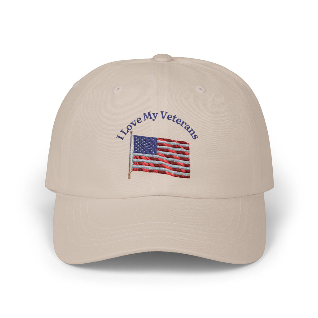 Patriotic "I Love My Veterans" Dad Cap — Embroidered American Flag Hat_blk print