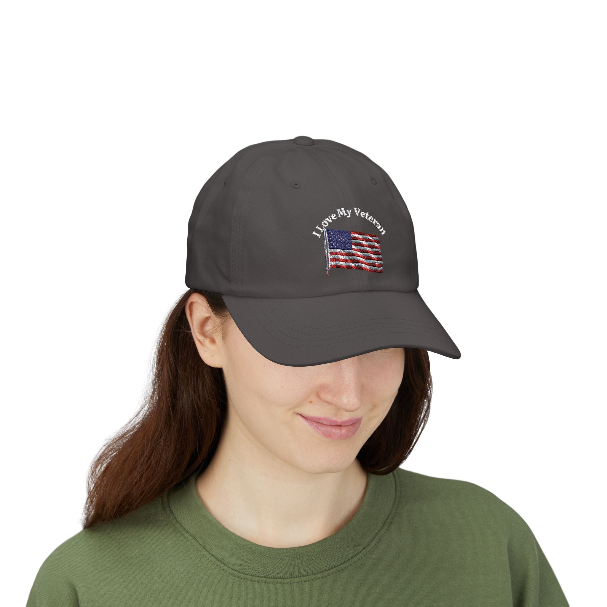 Patriotic "I Love My Veteran" Dad Cap — Embroidered American Flag Hat